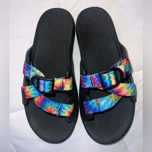 Chaco Black Sandals with Multicolor Tie-Dye Straps
